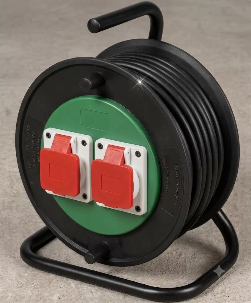 Avvolgicavo Industriale Trifase da 40 m, 4G 2,5 mm&sup2; con 2 prese 380V