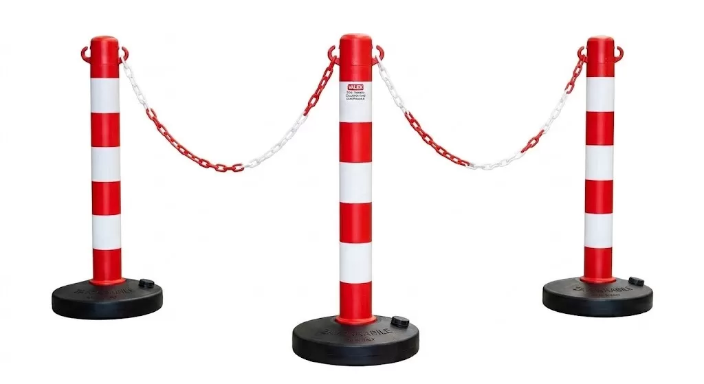 Set di 3 basi con colonna H 90 cm + catena banca/rossa 25 m