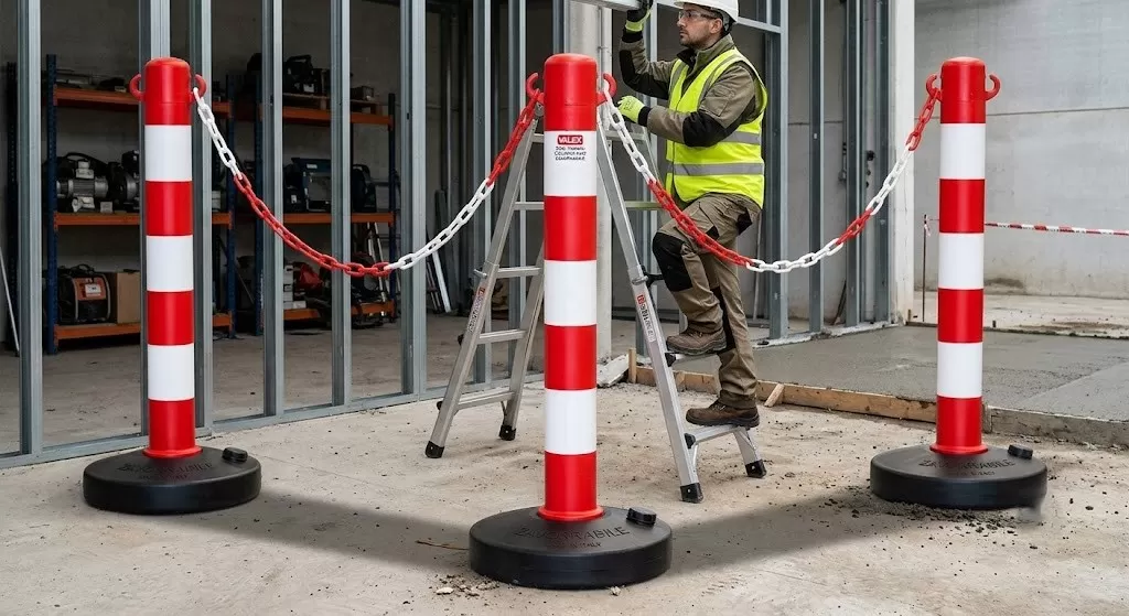 Set di 3 basi con colonna H 90 cm + catena banca/rossa 25 m