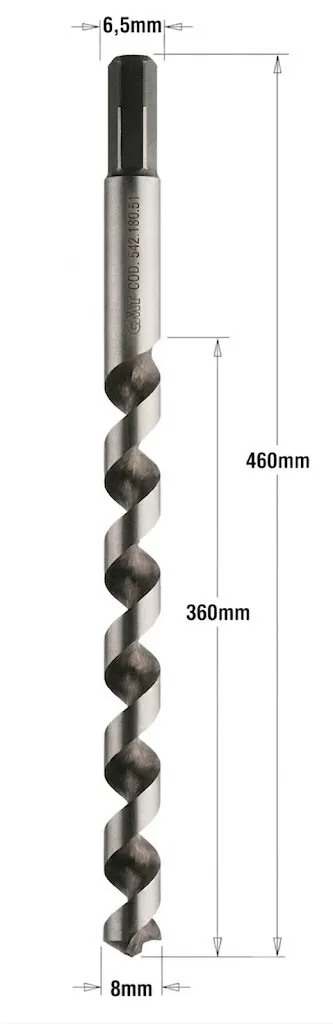 Punta Elicoidale, Punta Extra Lunga in Acciaio HSS per Alluminio e PVC Acciaio Monotagliente Z1 D=8x360x460 DX 
