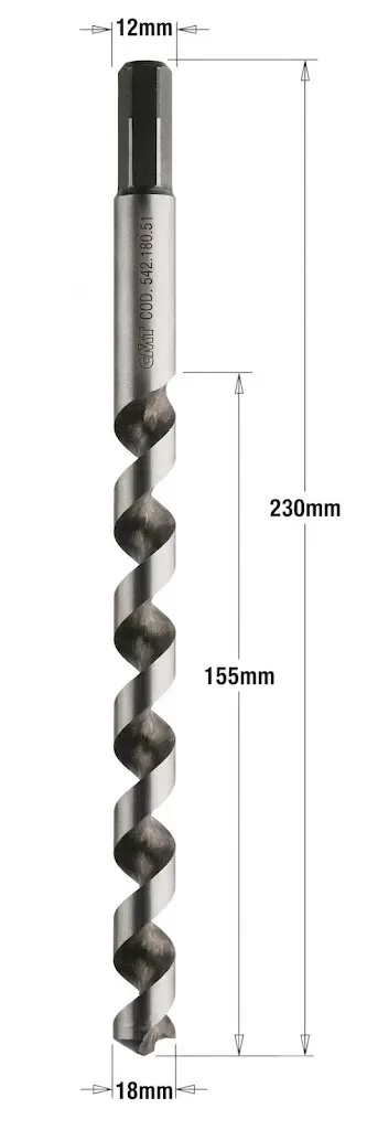 Punta Elicoidale per Legno Tipo Americano Punta a Torciglione Extra Lunga per Mensole a Scomparsa e Fori Profondi Z1 D=18x155x230 DX 