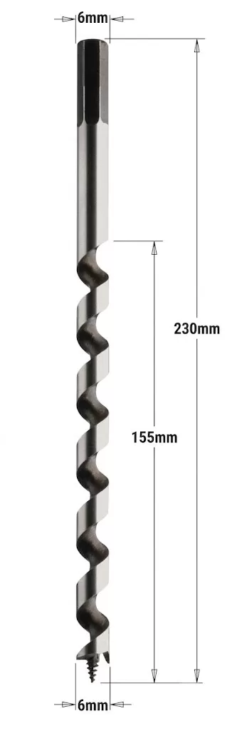 Punta Elicoidale Professionale per Fori Profondi, in Acciaio Super Rapido per Alluminio e PVC HS Z1 D=6x155x230 DX