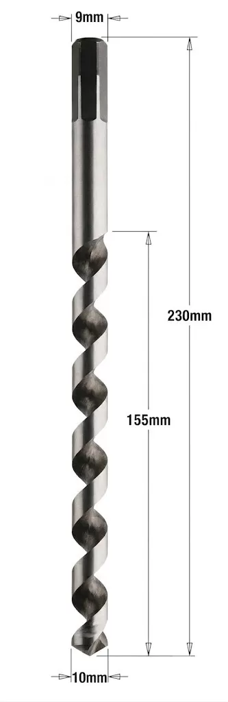 Punta Elicoidale Professionale da Trapano per Fori Profondi su Alluminio e PVC HS Z1 D=10x155x230 DX Per Fori Profondi su Alluminio e PVC