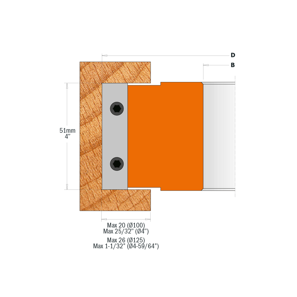 Testa Portacoltelli per Battute CMT 694.100.19 con Angolo Assiale (&Oslash; 100 mm - Foro 19,05 mm / 3/4")