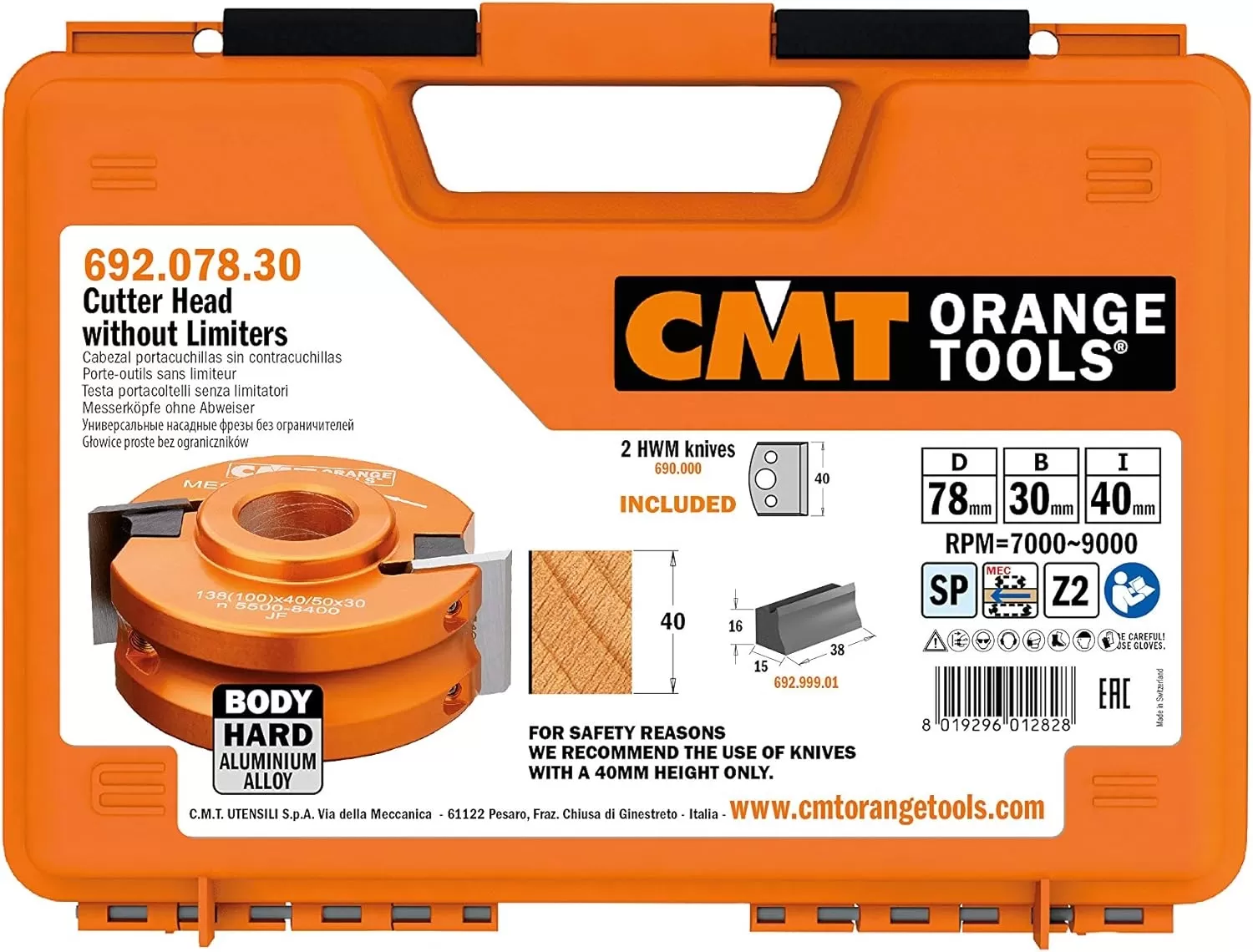 Testa Portacoltelli Senza Limitatore 78 Mm Cmt 692.078.30