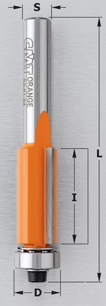 Fresa per Rifilare Diritta HW con Cuscinetto D = 12,7 x 38,1mm, Attacco 12mm CMT &ndash; Cod. 906.629.11