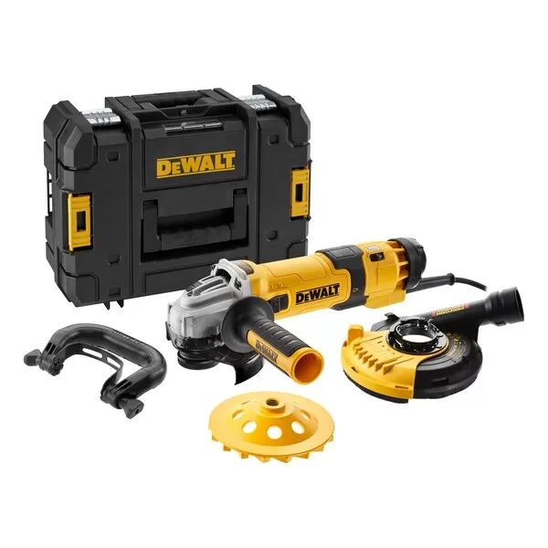 Smerigliatrice Angolare 125mm 1000w Con Tazza Diamantata E Cuffia Di Protezione Dewalt Dwe4257kt
