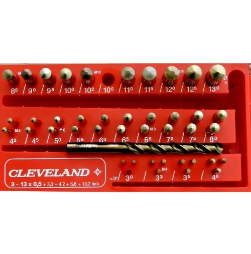 Set Kit 43 Punte da Trapano HSS TiN Molate Cleveland Drill-Boy &Oslash; 3-13 mm in Cassetta