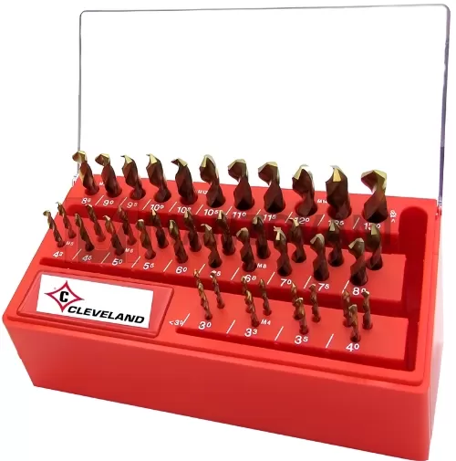 Set Kit 43 Punte da Trapano HSS TiN Molate Cleveland Drill-Boy &Oslash; 3-13 mm in Cassetta