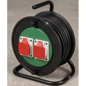 Avvolgicavo Industriale Trifase da 50 m, 4G 1,5 mm&sup2; con 2 prese 380V