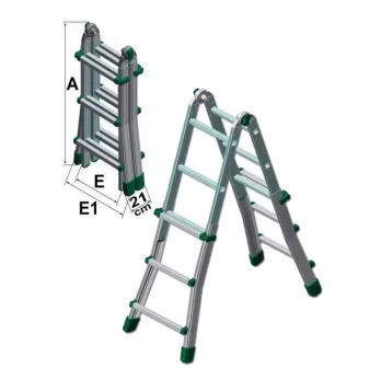 Scala Telescopica In Alluminio 2 X 9 Gradini 4,90 Mt Facal Euro Briko Bk3