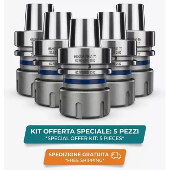 Set di  5 Mandrini Portapinze HSK - 63F per pinze ER40 con ghiera di bloccaggio senza cuscinetto
