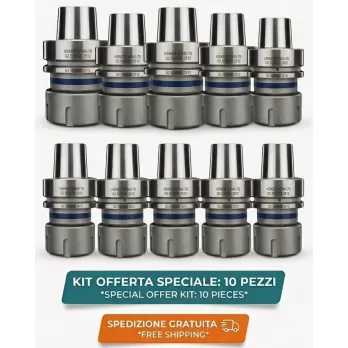 Set di 10 Mandrini Portapinze HSK - 63F per pinze ER40 con ghiera di bloccaggio senza cuscinetto