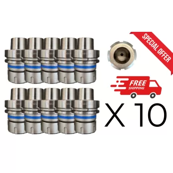 Set di 10 Mandrini Portapinze HSK - 63F per pinze ER32 con ghiera di bloccaggio senza cuscinetto - STARK