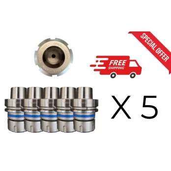 Set di 5 Mandrini Portapinze HSK - 63F per pinze ER32 con ghiera di bloccaggio senza cuscinetto 