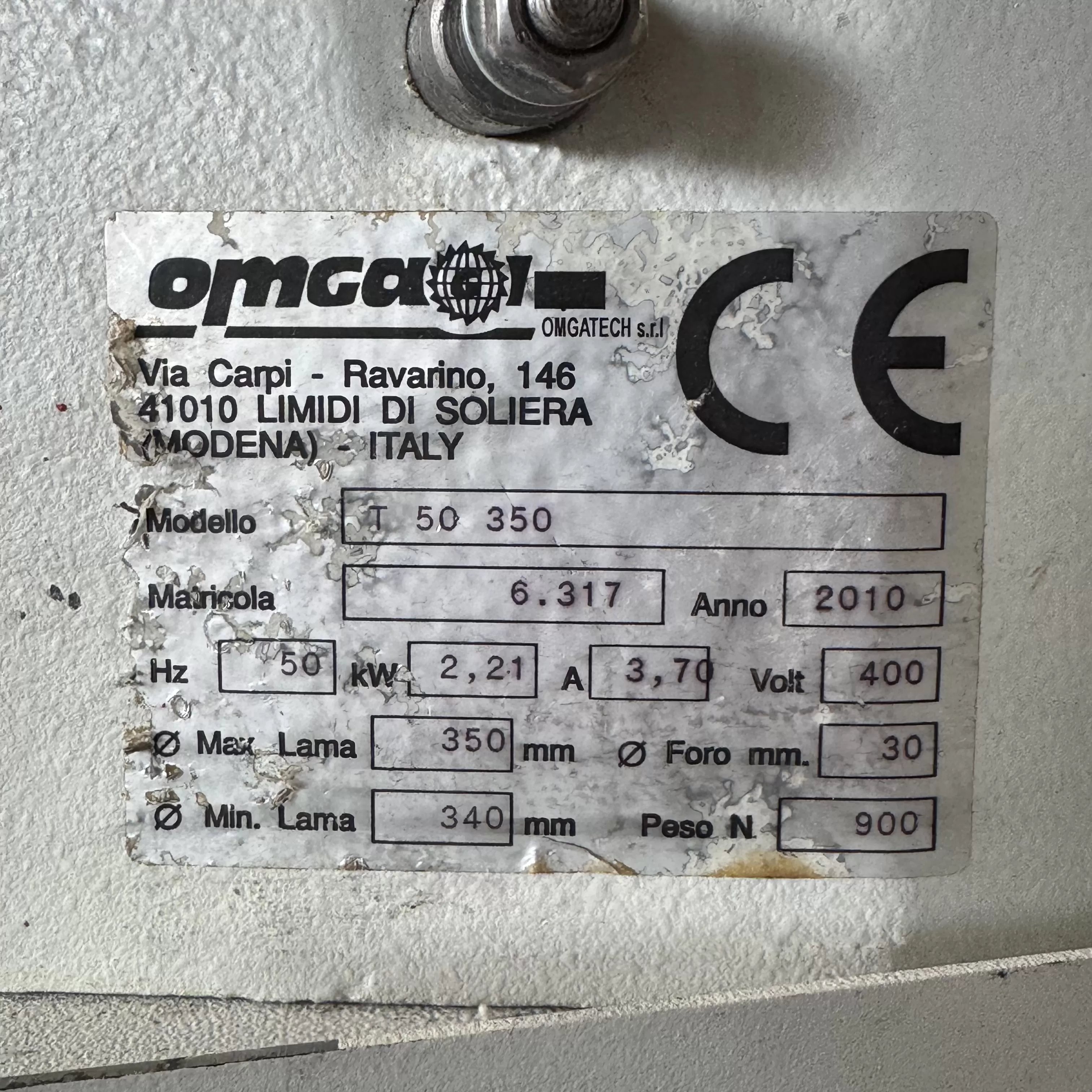 Troncatrice Radiale OMGA T 50 350 Usata &ndash; Lama 350mm, 2.21kW, Trifase (Anno 2010) - Ottime Condizioni